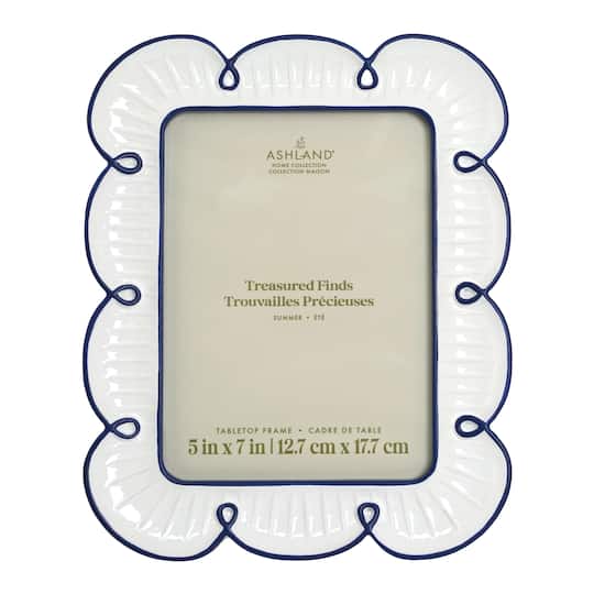 5" x 7" White & Blue Flower Scallop Tabletop Frame, Treasured Finds by Ashland®
